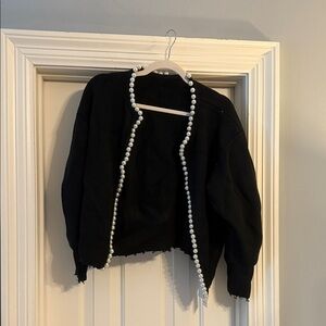 Commense Black Cardigan with Pearl Trim